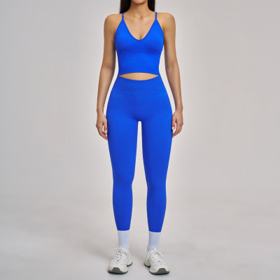 Custom Yoga Sets|Wholesale Seamless Yoga Set Racerback Fitted Fitness Wear High Elasticity Running