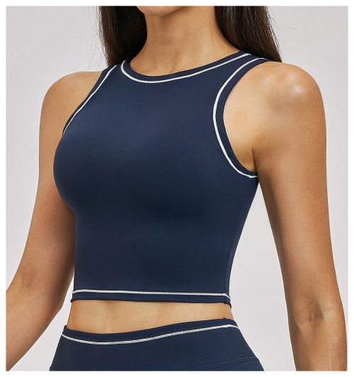 Custom Yoga Vest|Wholesale Nude-feel shockproof color-blocked yoga bra fitness running sports