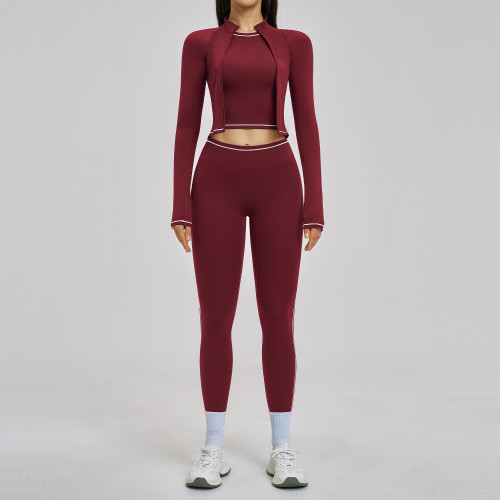 Custom Yoga Sets|Wholesale Color-blocked yoga set nude-like slimming shockproof suitable for outdoor