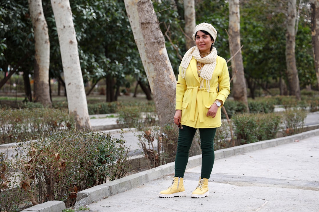 Woman wearing fashionable flared leggings outdoors