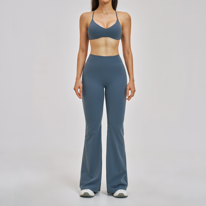 Custom Yoga Sets|Wholesale Beautiful back yoga set brushed fashion micro-fitness sports set