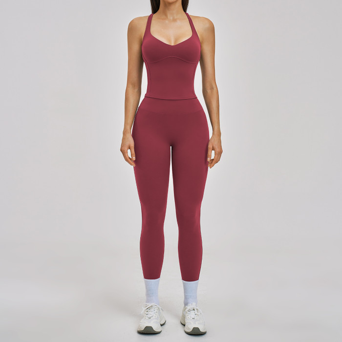 Custom Yoga Sets|Wholesale yoga sets Cross-back high-end fitness set for outdoor leisure