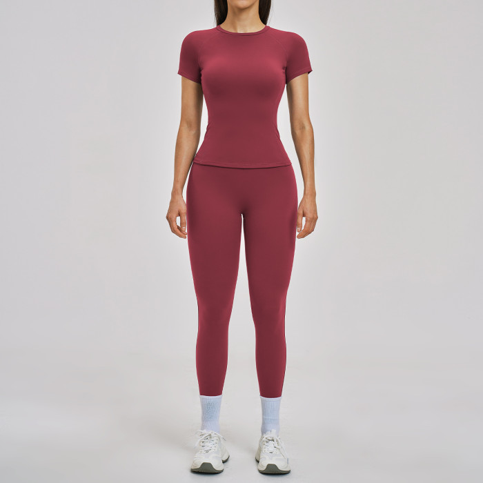 Custom Yoga Sets|Wholesale Yoga Set Round Neck Brushed Fit Pilates Yoga Clothes Outdoor