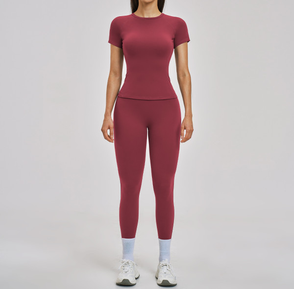 Custom Yoga Sets|Wholesale Yoga Set Round Neck Brushed Fit Pilates Yoga Clothes Outdoor