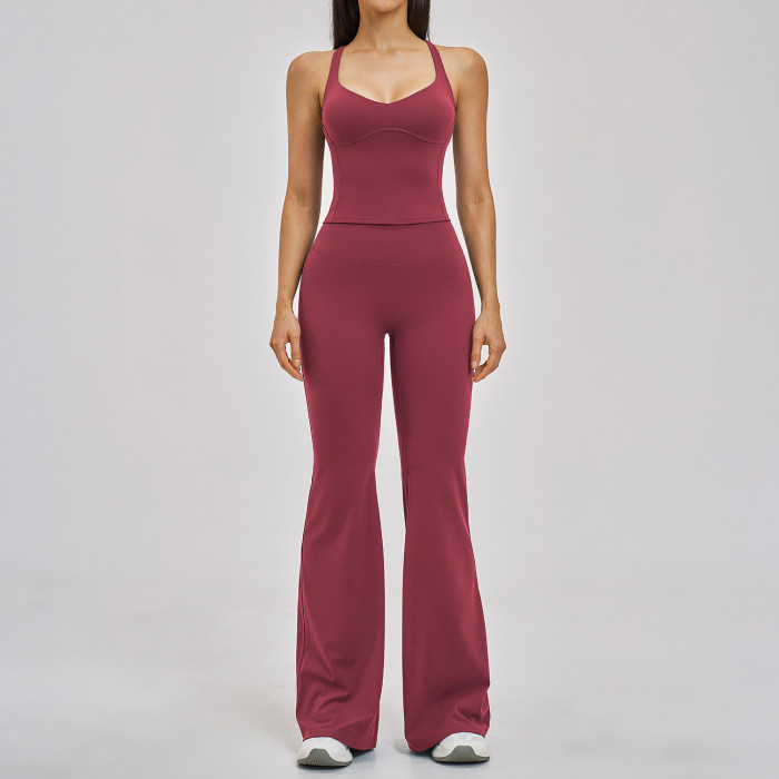 Custom Yoga Sets|Wholesale Yoga Set with Cross-Back Beauty Pilates Exercise Set for Women Running