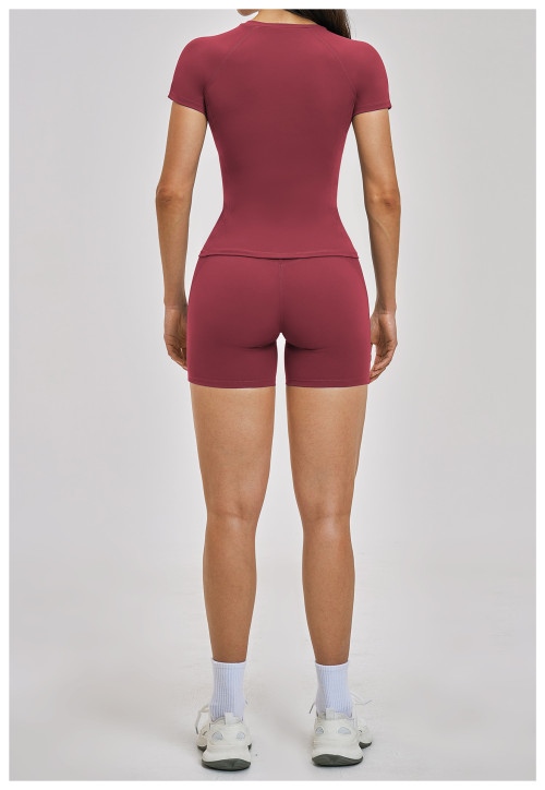 Custom Yoga Sets|Wholesale Brushed short-sleeved tracksuit for women, suitable for yoga and fitness