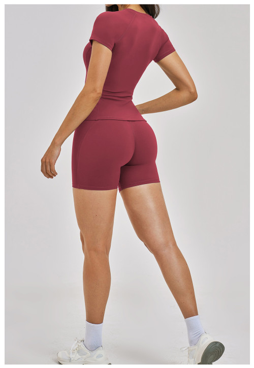 Custom Yoga Sets|Wholesale Brushed short-sleeved tracksuit for women, suitable for yoga and fitness