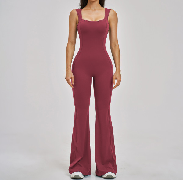 Custom jumpsuits|Wholesale Yoga backless bodysuit with a slight flare slimming one-piece yoga outfit