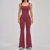 Custom jumpsuits|Wholesale Yoga backless bodysuit with a slight flare slimming one-piece yoga outfit