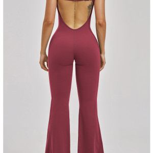 Custom jumpsuits|Wholesale Yoga backless bodysuit with a slight flare slimming one-piece yoga outfit