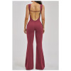 Custom jumpsuits|Wholesale Yoga backless bodysuit with a slight flare slimming one-piece yoga outfit