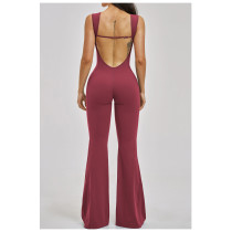 Custom jumpsuits|Wholesale Yoga backless bodysuit with a slight flare slimming one-piece yoga outfit