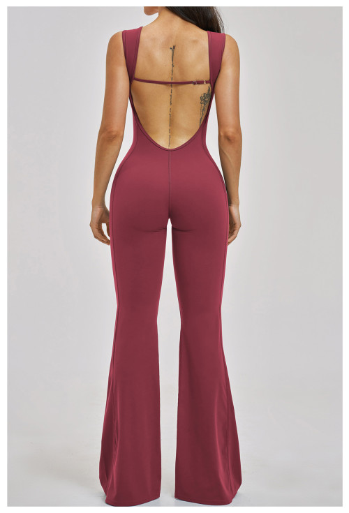Custom jumpsuits|Wholesale Yoga backless bodysuit with a slight flare slimming one-piece yoga outfit