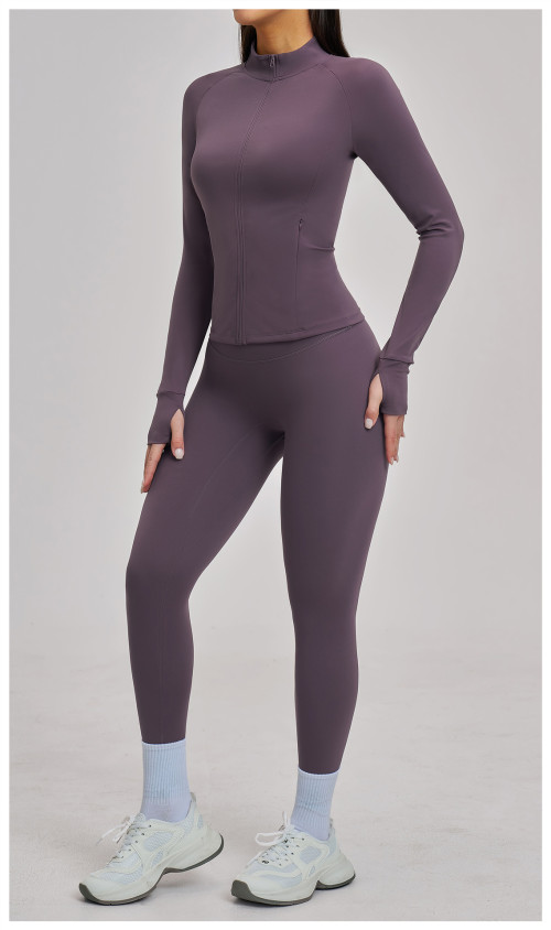 Custom Yoga Sets|Wholesale Zippered casual yoga set for women, brushed finish, for outdoor cycling