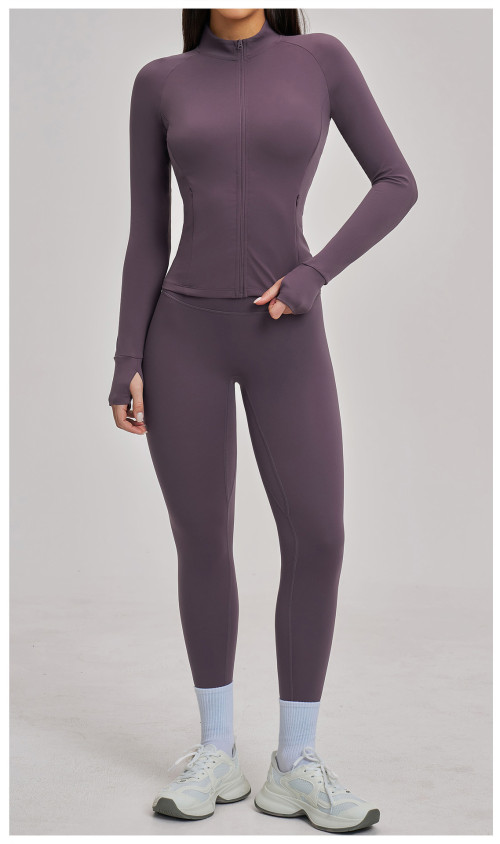 Custom Yoga Sets|Wholesale Zippered casual yoga set for women, brushed finish, for outdoor cycling