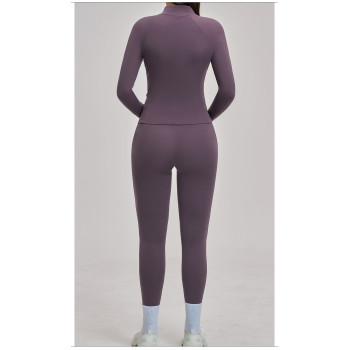 Custom Yoga Sets|Wholesale Zippered casual yoga set for women, brushed finish, for outdoor cycling