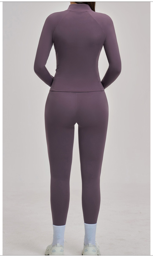 Custom Yoga Sets|Wholesale Zippered casual yoga set for women, brushed finish, for outdoor cycling