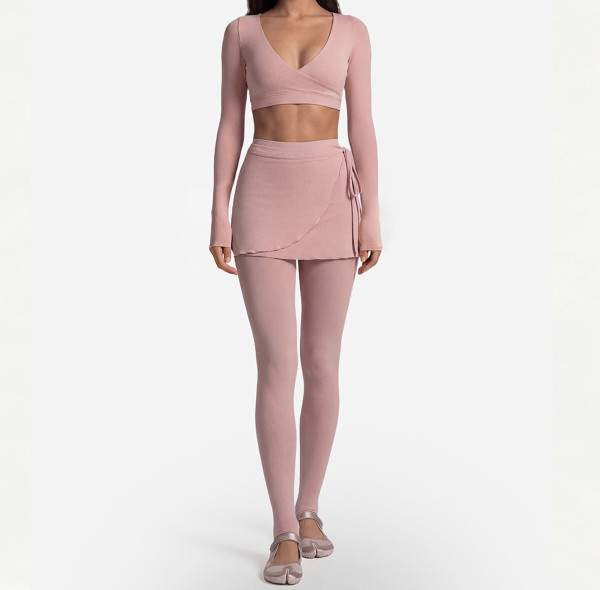 Custom Yoga Sets|Wholesale Long-sleeved gym outfit with front crossover style ballet style