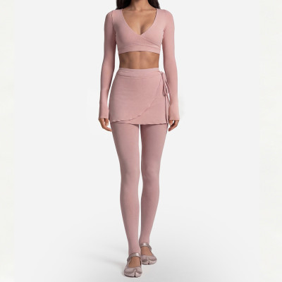 Custom Yoga Sets|Wholesale Long-sleeved gym outfit with front crossover style ballet style