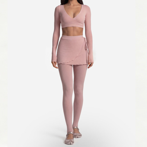 Custom Yoga Sets|Wholesale Long-sleeved gym outfit with front crossover style ballet style
