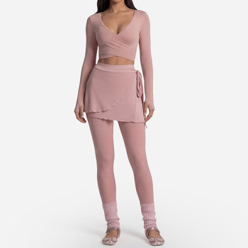 Custom Yoga Sets|Wholesale Long-sleeved casual fitness bra set with strappy yoga top ballet style