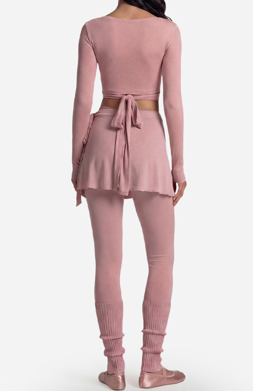 Custom Yoga Sets|Wholesale Long-sleeved casual fitness bra set with strappy yoga top ballet style