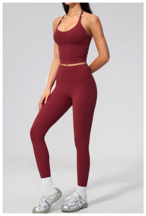 Custom Yoga Sets|Wholesale High-waisted butt-lifting sports set with a halter V-neck top fitness