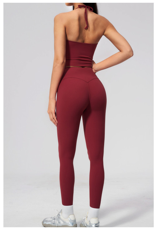 Custom Yoga Sets|Wholesale High-waisted butt-lifting sports set with a halter V-neck top fitness