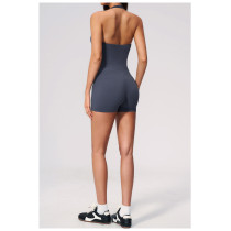 Custom jumpsuits|Wholesale V-neck open-back halter bodysuit—slim-fit butt-lifting shorts style