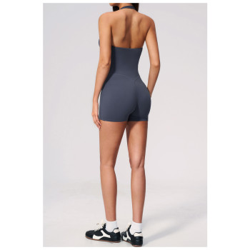 Custom jumpsuits|Wholesale V-neck open-back halter bodysuit—slim-fit butt-lifting shorts style