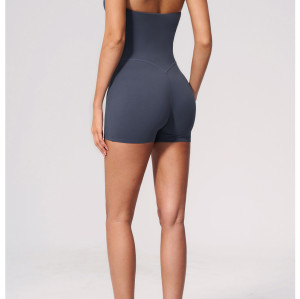 Custom jumpsuits|Wholesale V-neck open-back halter bodysuit—slim-fit butt-lifting shorts style
