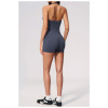 Custom jumpsuits|Wholesale V-neck open-back halter bodysuit—slim-fit butt-lifting shorts style