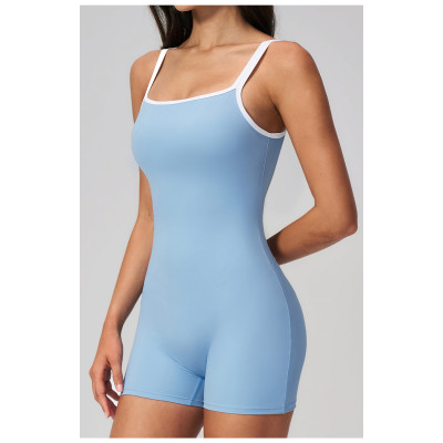 Custom jumpsuits|Wholesale Square-neck, open-back yoga bodysuit with shorts