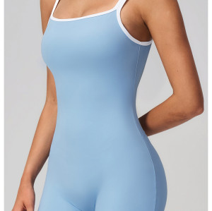 Custom jumpsuits|Wholesale Square-neck, open-back yoga bodysuit with shorts