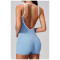 Custom jumpsuits|Wholesale Square-neck, open-back yoga bodysuit with shorts