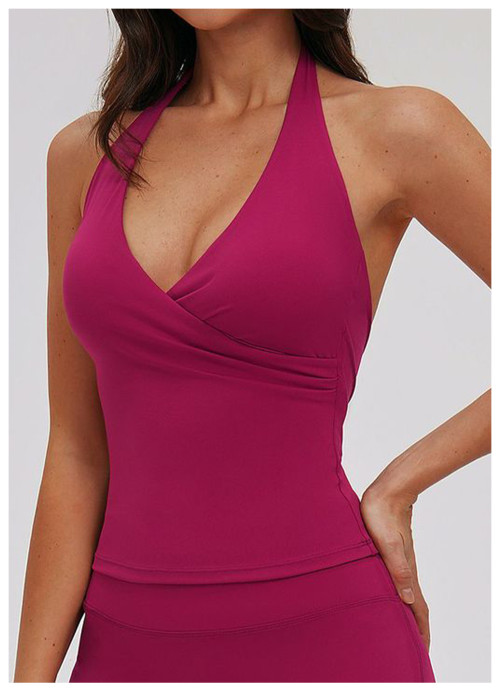 Custom Yoga Vest|Wholesale Form-fitting halter-neck yoga tank top with a brushed finish outdoor