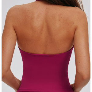 Top de yoga personalizado | Camiseta de yoga ajustada con cuello halter y acabado cepillado (venta al por mayor)