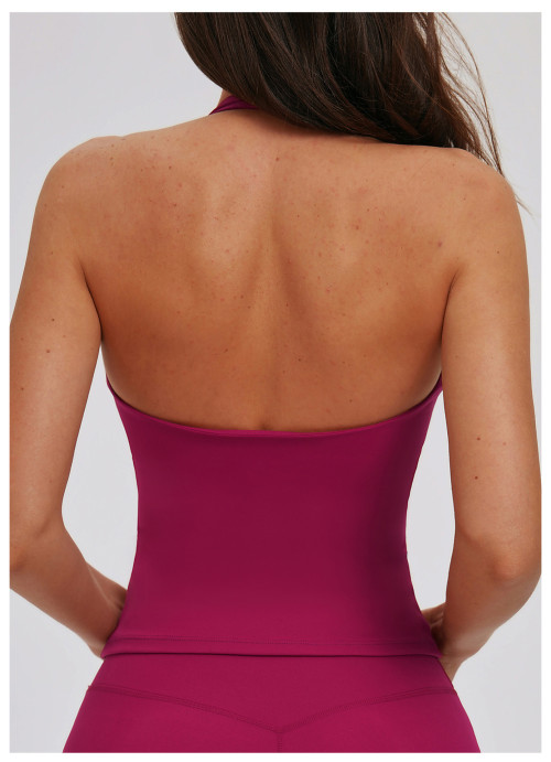 Custom Yoga Vest|Wholesale Form-fitting halter-neck yoga tank top with a brushed finish outdoor
