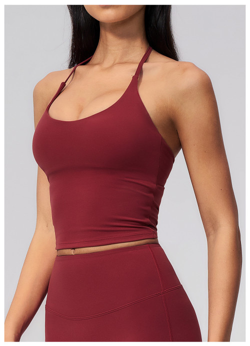 Custom Yoga Vest|Wholesale Halter-neck V-neck yoga tank top with strappy back–slim-fit for fitness