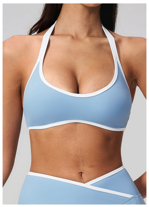 Custom Yoga bra|Wholesale Halter-neck seamless sports bra with a beautiful back design for fitness