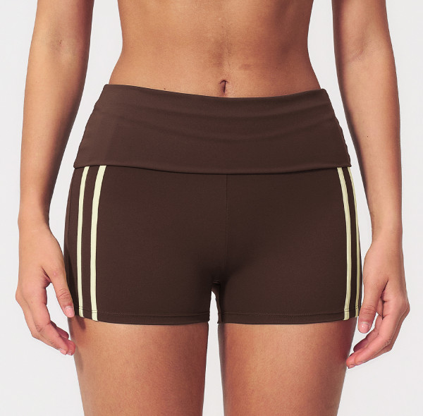 Custom Sports Shorts|High-waisted, tight-fitting athletic shorts with a fold-over waistband