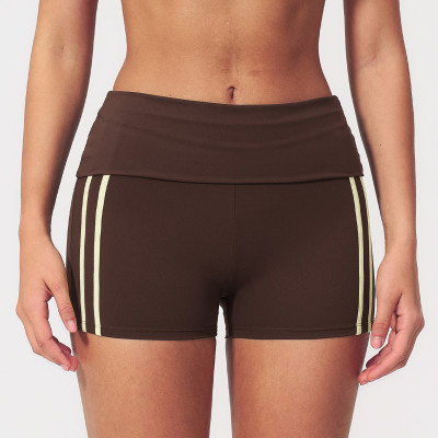 Custom Sports Shorts|High-waisted, tight-fitting athletic shorts with a fold-over waistband