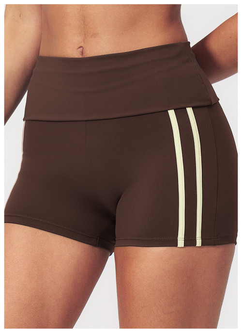 Custom Sports Shorts|High-waisted, tight-fitting athletic shorts with a fold-over waistband