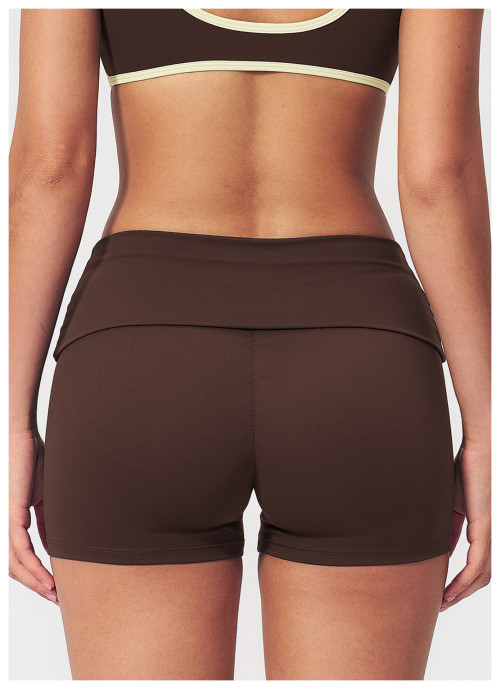 Custom Sports Shorts|High-waisted, tight-fitting athletic shorts with a fold-over waistband
