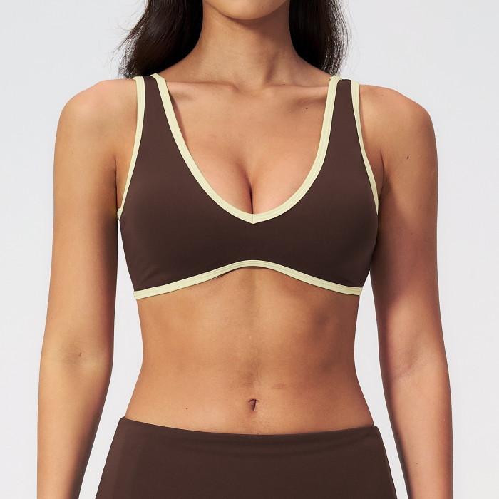 Custom Yoga bra|Wholesale Quick-dry yoga sports bra with a stylish back design and color-block