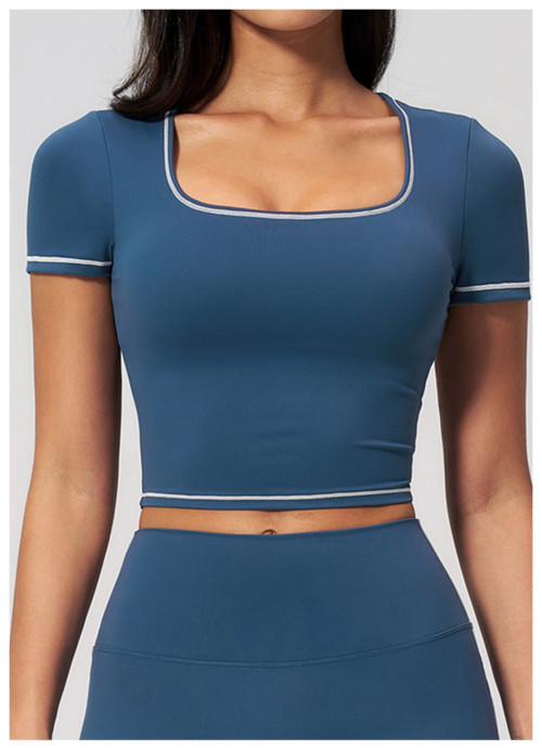 Custom yoga tops | Wholesale Yoga Crop Top–Quick-Drying Color-Block Fitted Athletic Wear