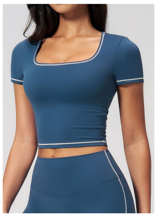 Custom yoga tops | Wholesale Yoga Crop Top–Quick-Drying Color-Block Fitted Athletic Wear