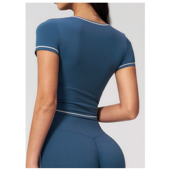 Custom yoga tops | Wholesale Yoga Crop Top–Quick-Drying Color-Block Fitted Athletic Wear