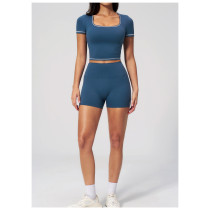 Custom Sports Shorts|High-waisted, stretchy tight-fitting athletic shorts with fold-over waistband