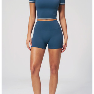 Custom Sports Shorts|High-waisted, stretchy tight-fitting athletic shorts with fold-over waistband